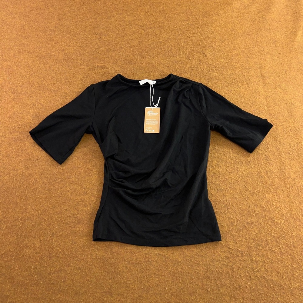 NA-KD Women XS Black Draped Neck Short Sleeve Tee NWT
